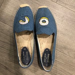 Cute denim Soludos slip-ons espradilles with donut embroidery